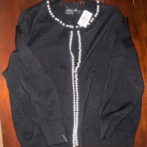 Chloe Black Cardigan with Pearl Trim
